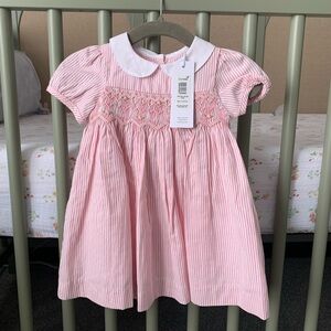 Charming Pink Striped Kids Dress with White Collar